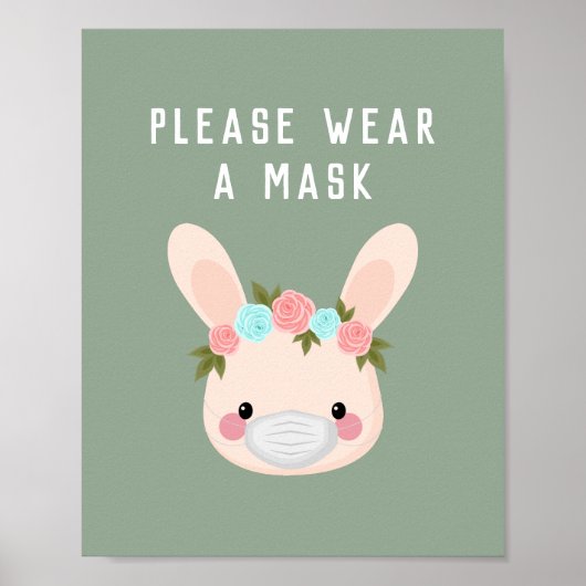 Poster Cute lapin Lapin Floral Porte Masque Vert Covid (Devant)