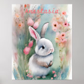 Poster Cute Lapin Lapin Pastel Aquarelle Fleurs de printe (Devant)