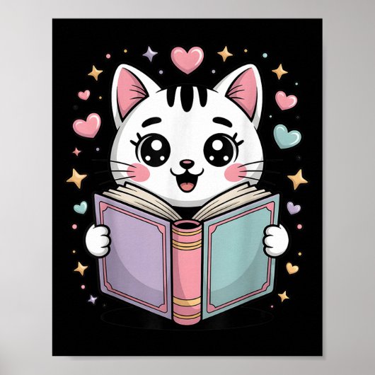 Poster Cute Lecture Chat Livre Lover Professeur Bibliothé (Devant)