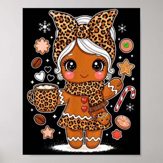 Poster Cute Leopard Gingerbread Girl Coquette Bow Holiday (Devant)