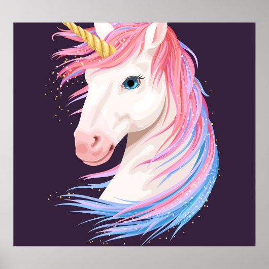 Poster Cute licorne, illustration de corne dorée. (Devant)