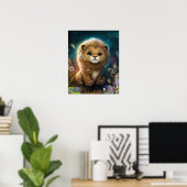 Poster Cute Lion assise sur un rocher Starry Night Art (Bureau à domicile)