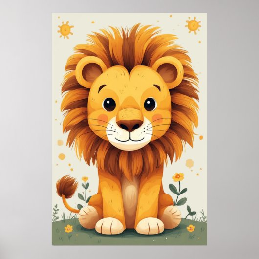 Poster Cute Lion Nursery Wall Art Jungle (Devant)