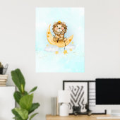 Poster Cute Lion Pêche sur l'aquarelle de la lune (Bureau à domicile)