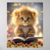 Poster Cute Lion Reading a book Art Nursery (Devant)
