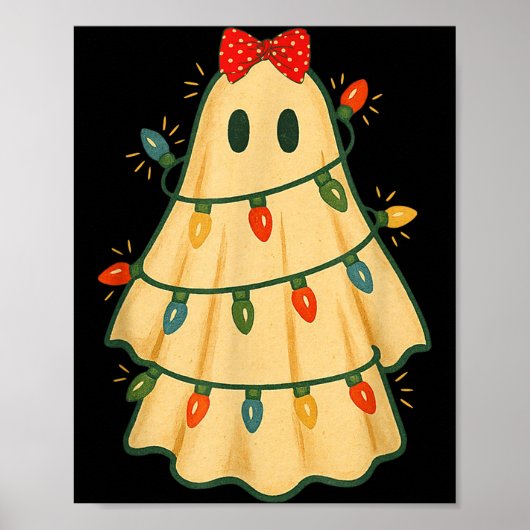 Poster Cute Lit Ghost Christmas Tree Funny Gift Halloween (Devant)