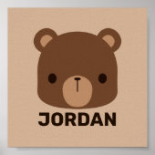 Poster Cute Little Brown Bear with Personalized Name Post (Devant)