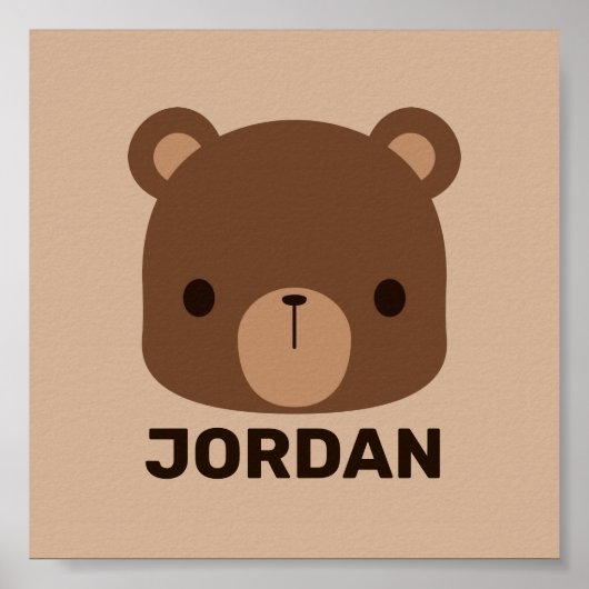 Poster Cute Little Brown Bear with Personalized Name Post (Devant)
