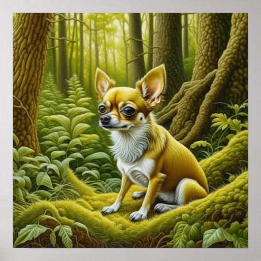 Poster Cute Little Chihuahua Assis dans les bois (Devant)