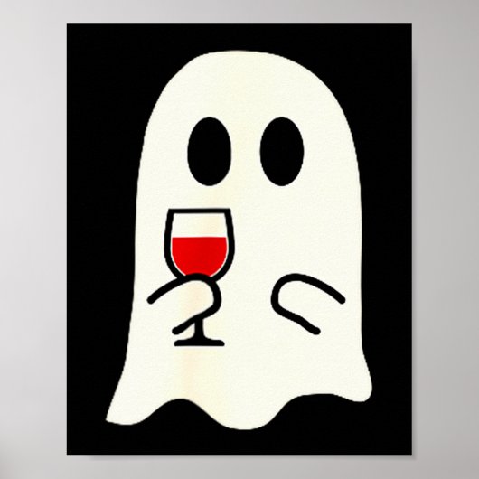 Poster Cute Little Ghost Red Wine Gl Halloween (Devant)