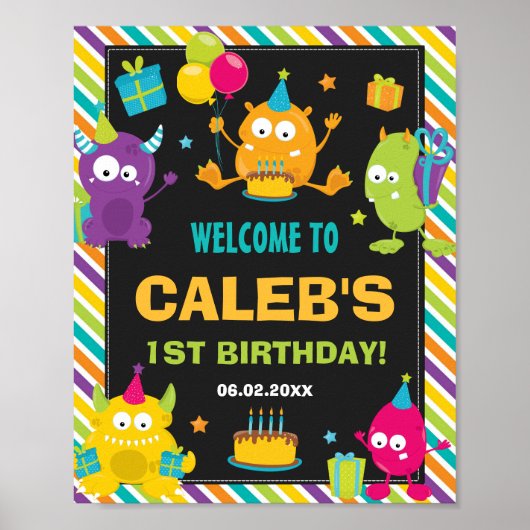 Poster Cute Little Monsters 1er anniversaire de fête Bien (Devant)