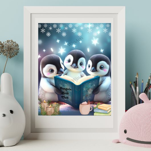 Poster Cute Little Penguins lecture livre Art personnalis
