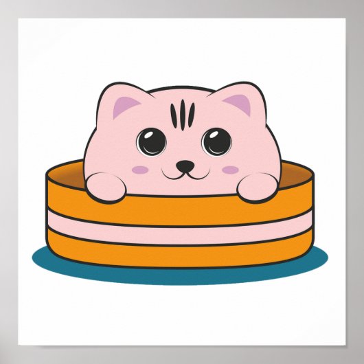 POSTER CUTE LITTLE PINK KITTEN DANS UN BOWL A BROWN (Devant)
