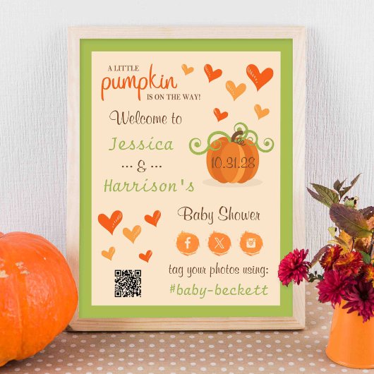 Poster Cute Little Pumpkin Baby Shower Welcome Sign