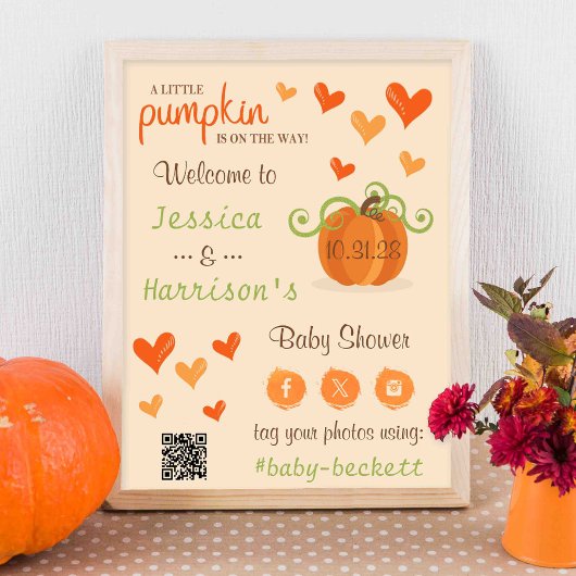 Poster Cute Little Pumpkin Baby Shower Welcome Sign