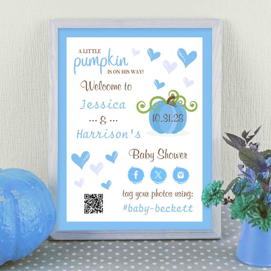 Poster Cute Little Pumpkin Baby Shower Welcome Sign 