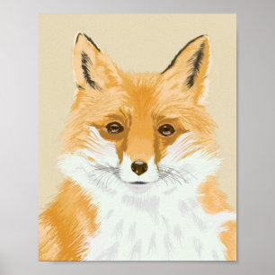 Poster Cute Little Red Fox - transparent sur beige.