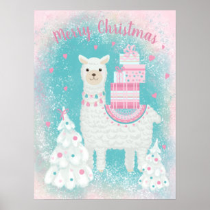 Poster Cute Llama avec cadeaux de Noël