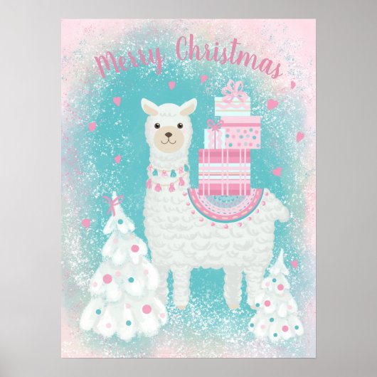 Poster Cute Llama avec cadeaux de Noël (Devant)