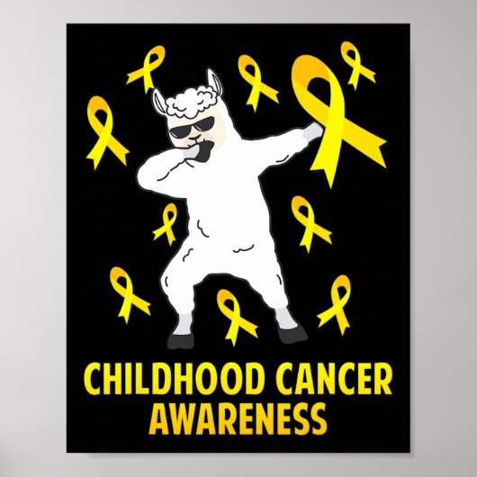 Poster Cute Llama Dabbing Guerrier du cancer de l'enfance (Devant)