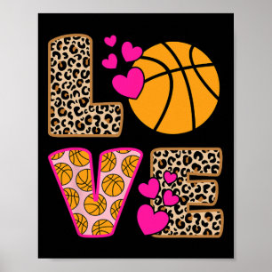 Poster Cute Love Basketball Leopard Print Women Girls Bas