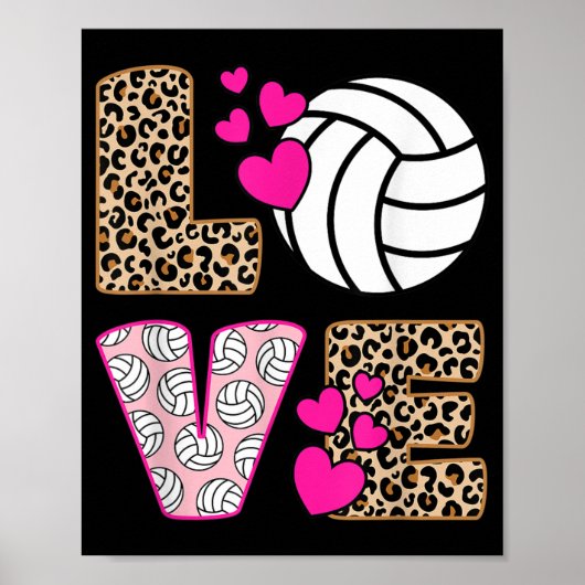Poster Cute Love Volleyball Empreinte de léopard Femmes V (Devant)