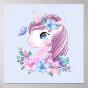 Poster Cute & Magique Baby Unicorne avec gros yeux