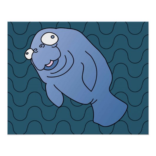 Poster Cute Manatee Hugger Cartographier animal (Devant)