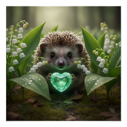 Poster Cute May Hedgehog with Emerald Heart (Devant)