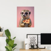 Poster Cute Meerkat avec lunettes et pizza (Bureau à domicile)