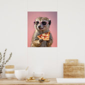Poster Cute Meerkat avec lunettes et pizza (Cuisine)