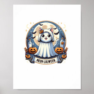 Poster Cute Meow-lolween Chat en costume fantôme Hallowee