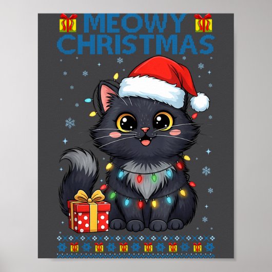 Poster Cute Meowy Christmas Cat – Kawaii Holiday Kitty Te (Devant)