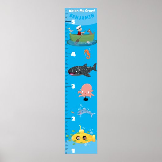 Poster Cute mer créatures sous-marins carte de croissance (Devant)