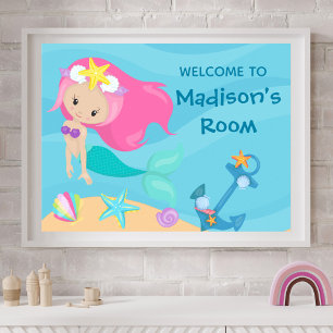 Poster Cute Mermaid Beach Girl Custom Bienvenue dans ma c