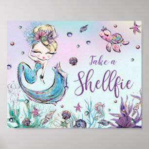 Poster Cute Mermaid Birthday Baby Shower Take a Shellfie