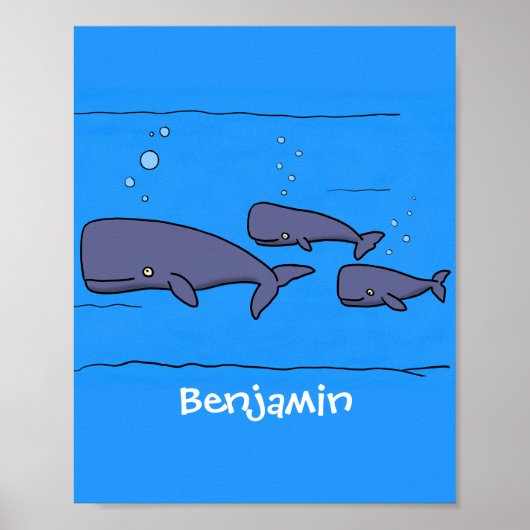 Poster Cute migrating cartoon whales illustration (Devant)