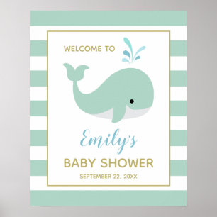 Poster Cute Mint Green Whale Baby Shower Welcome Sign