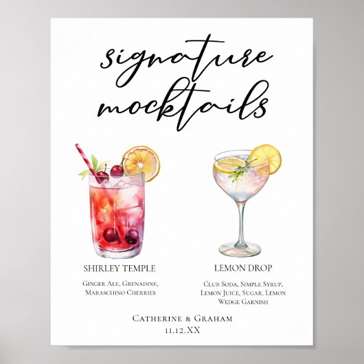 Poster Cute Mocktails Shirley Temple Lemon Drop Menu (Devant)