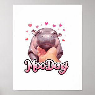 Poster Cute Moo Deng Hippo Girlie Coeurs pour filles enfa