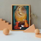 Poster Cute Moon Night Forest Foxes Nature Kids Nursery