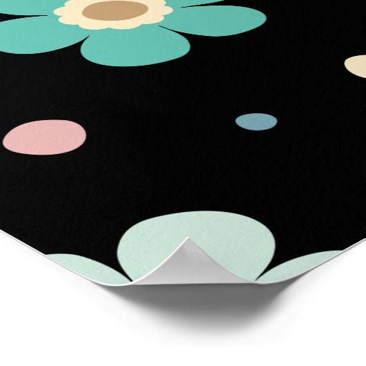 Poster Cute Multicolour Flower Pattern On Black (Coin)