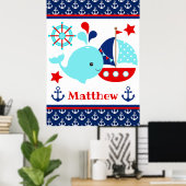 Poster Cute Nautical Blue Whale et Ancres Motif (Bureau à domicile)