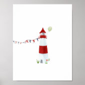 Poster Cute Nautical Lighthouse Beach And Balloon Nursery (Devant)