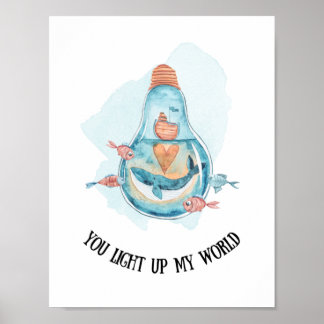 Poster Cute Nautique Bleu Baleine Nautique Nourriture / S