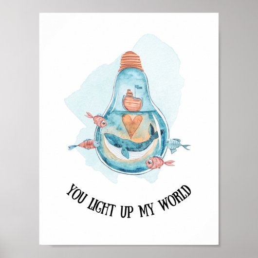 Poster Cute Nautique Bleu Baleine Nautique Nourriture / S (Devant)