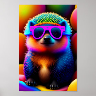 Poster cute neon glasses hedgehog animal sunglasses funny