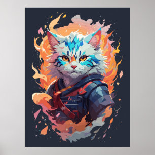 Poster Cute Ninja Cat Warrior Design