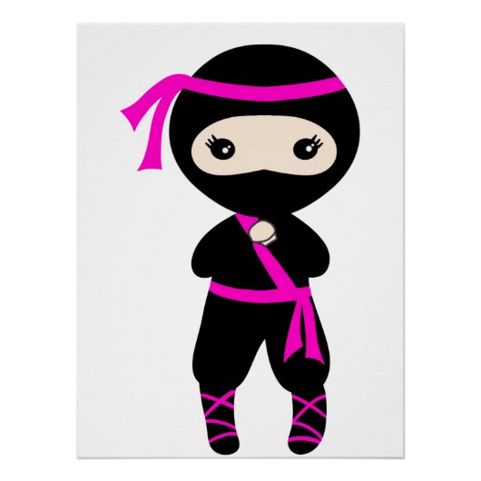 Poster Cute Ninja Enfants Guerrier Fille Anniversaire per (Devant)