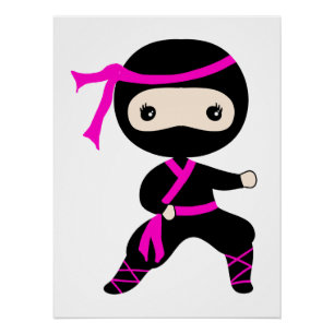 Poster Cute Ninja Enfants Guerrier Fille Anniversaire ros